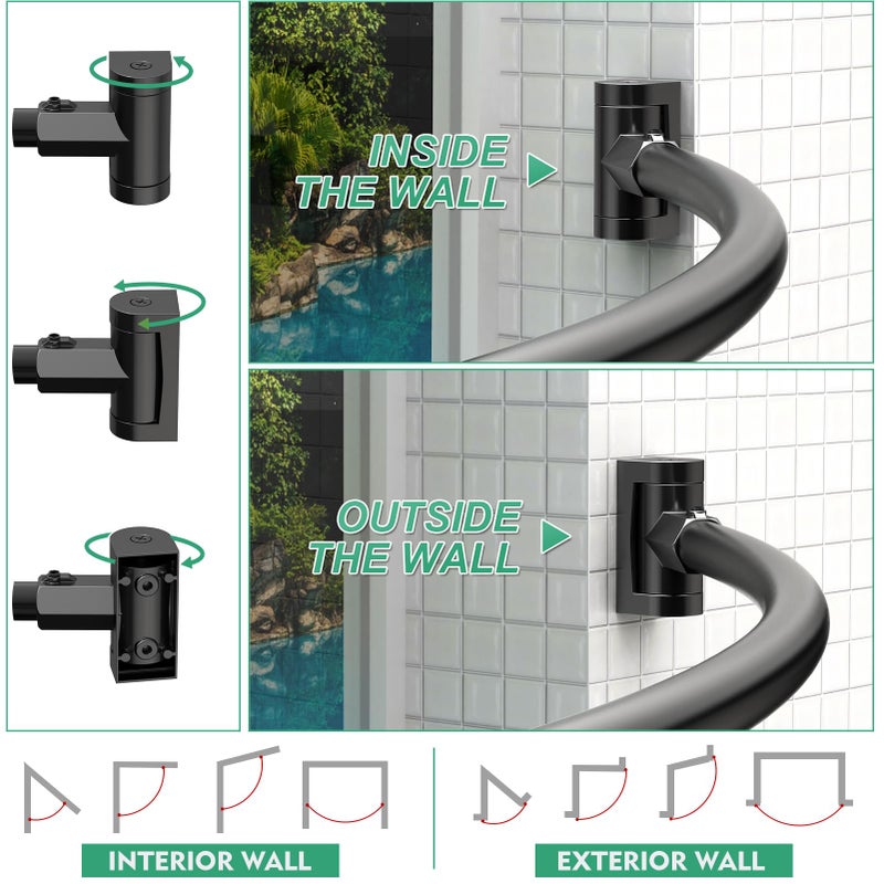 PrettyHome Curved Shower Curtain Rod For Bathroom 38-72 Inches, Adjustable Length, Curved Shower Rod, 0.9MM thickness, Round Shower Curtain Rods, Rotate Bracket For Large Shower Space, Need Drilling, Black - Image 4